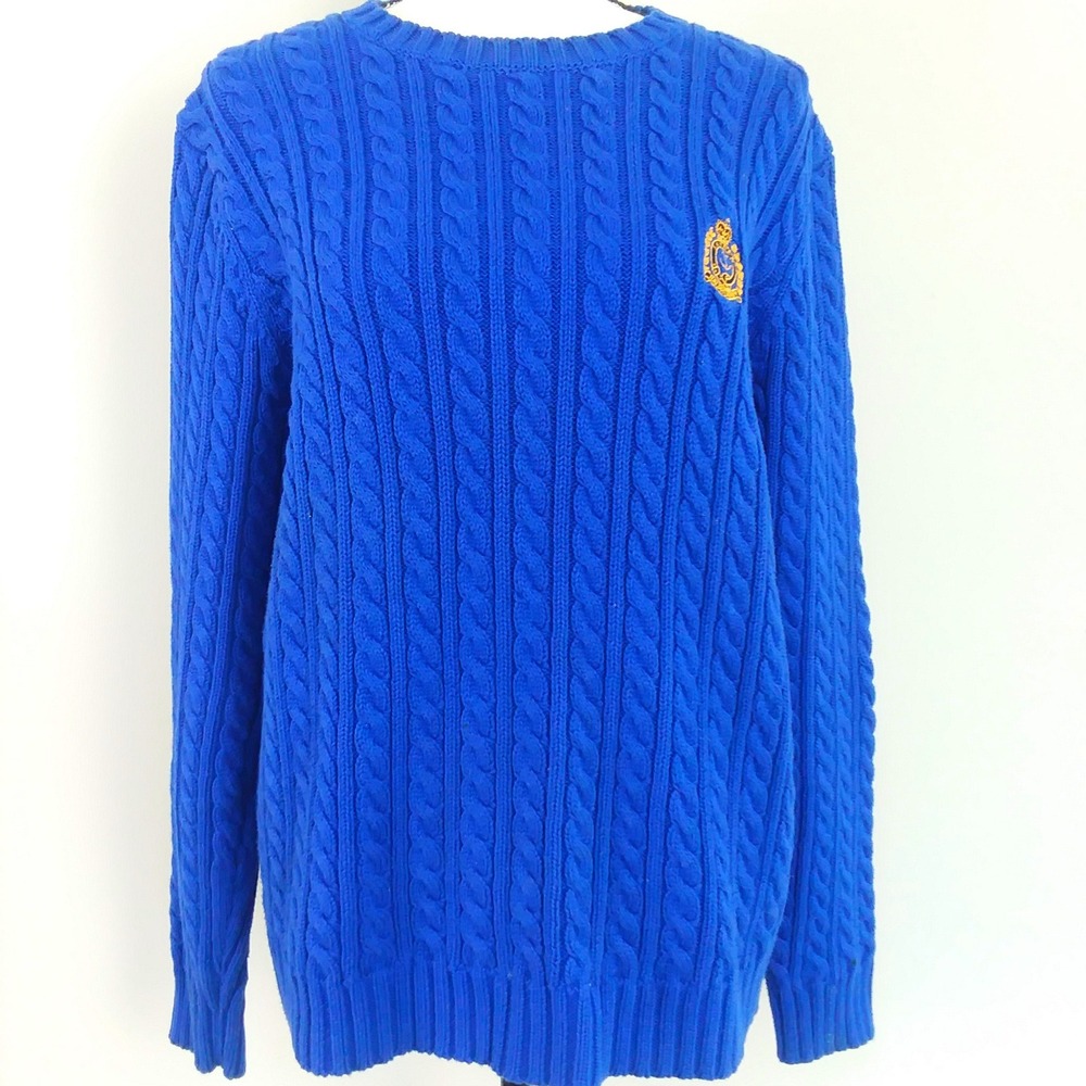Lauren Ralph Lauren Womens S Blue Cable Knit 100%Cotton Sweater Crest Australia